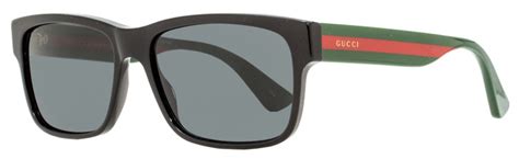 Gucci Rectangular Sunglasses GG0340S 006 Black/Green/Red 